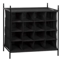 16-Compartment Black Stackable Storage Rack