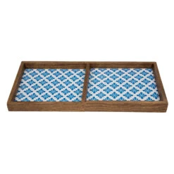 2-Compartment Blue Tile Wood Tray, 14" -Furniture Store 2 compartment blue tile wood tray 14 2