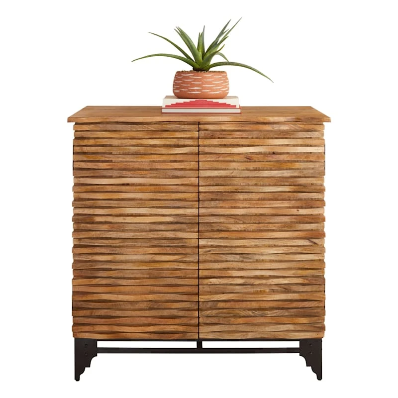 2-Door Wave Wood Carved Cabinet 3 2-Door Wave Wood Carved Cabinet - Image 3