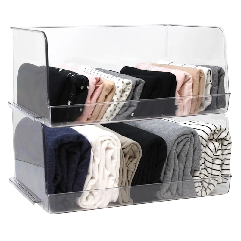 2-Piece Clear Stackable Storage Bins, Large 1 2-Piece Clear Stackable Storage Bins, Large
