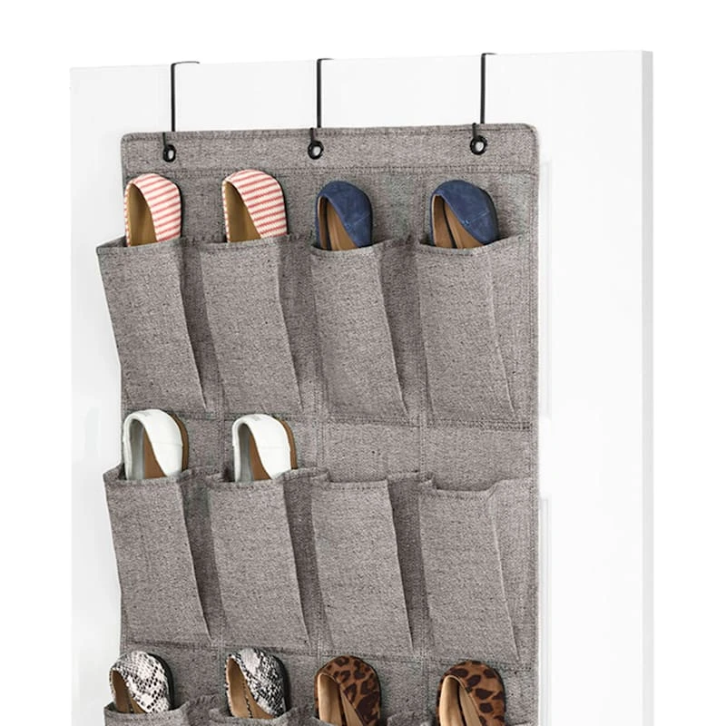 24-Pocket Over The Door Shoe Bag, Black Herringbone 5 24-Pocket Over The Door Shoe Bag, Black Herringbone - Image 5