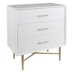3-Drawer White & Gold Cabinet