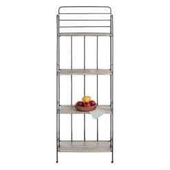 4-Tier Black Metal Baker Rack With Folding Wood Top Shelves -Furniture Store 4 tier black metal baker rack with folding wood top shelves 5