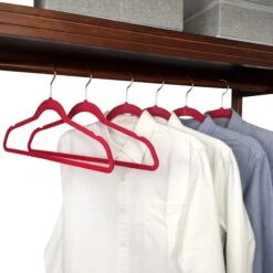 50-Pack Velvet Suit Hangers, Raspberry Red -Furniture Store 50 pack velvet suit hangers raspberry red 4