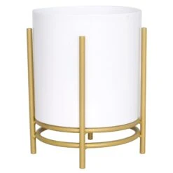 7.7in Metal Planter Stand White