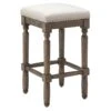 Ainsley Upholstered Tan Wood Counter Stool With Nailhead Trim, 26"