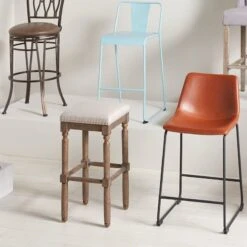 Ainsley Upholstered Tan Wood Counter Stool With Nailhead Trim, 26" -Furniture Store ainsley upholstered tan wood counter stool with nailhead trim 26 3