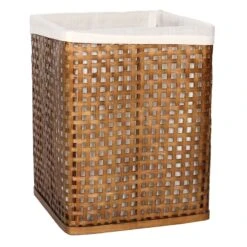 Antique Bronze Bamboo Wood Hamper With Liner, Medium