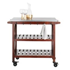 Antwerp Wood Bar Cart With Metal Top And Towel Hooks -Furniture Store antwerp wood bar cart with metal top and towel hooks 5