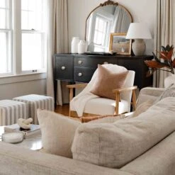 Cottage Thin Striped Ottoman -Furniture Store cottage thin striped ottoman 2