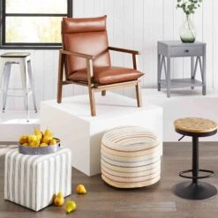 Cottage Thin Striped Ottoman -Furniture Store cottage thin striped ottoman 3