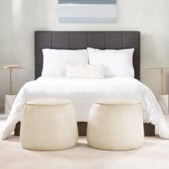 Crosby St Rowan Cream Faux Leather Ottoman -Furniture Store crosby st rowan cream faux leather ottoman 6