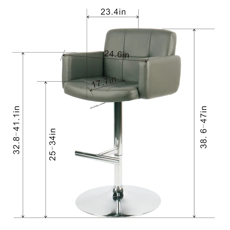 Crosby St Stout Adjustable Faux Leather Barstool, Grey 6 Crosby St Stout Adjustable Faux Leather Barstool, Grey - Image 6