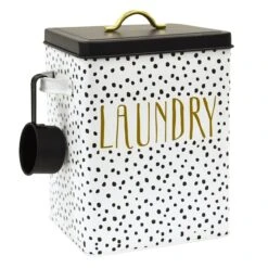 Doreen White & Black Metal Laundry Canister, Medium