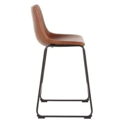 Drake Cognac Modern Industrial Faux Leather Barstool, 30" -Furniture Store drake cognac modern industrial faux leather barstool 30 2