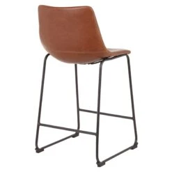 Drake Cognac Modern Industrial Faux Leather Barstool, 30" -Furniture Store drake cognac modern industrial faux leather barstool 30 3