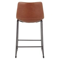 Drake Cognac Modern Industrial Faux Leather Barstool, 30" -Furniture Store drake cognac modern industrial faux leather barstool 30 5