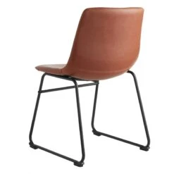 Drake Modern Industrial Faux Leather Dining Chair, Cognac -Furniture Store drake modern industrial faux leather dining chair cognac 2