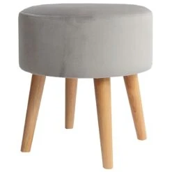 Emmy Grey Velvet Round Wood Leg Ottoman -Furniture Store emmy grey velvet round wood leg ottoman 3