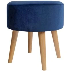 Emmy Navy Blue Velvet Round Wood Leg Ottoman -Furniture Store emmy navy blue velvet round wood leg ottoman 3