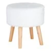 Emmy Ottoman Faux Fur With Wooden Leg, White