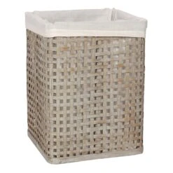 Grey Bamboo Wood Laundry Hamper With Liner, Small