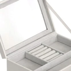 Grey Drawer Leather Jewelry Box -Furniture Store grey drawer leather jewelry box 2