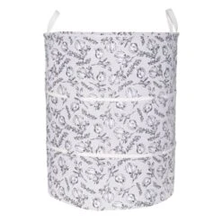 Grey Floral Canvas Laundry Hamper, Medium