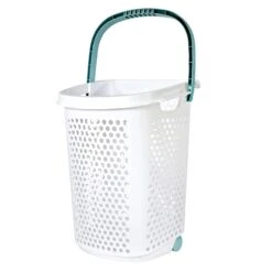 Home Logic Laundry Hamper With Wheels, Blue & White -Furniture Store home logic laundry hamper with wheels blue white 2