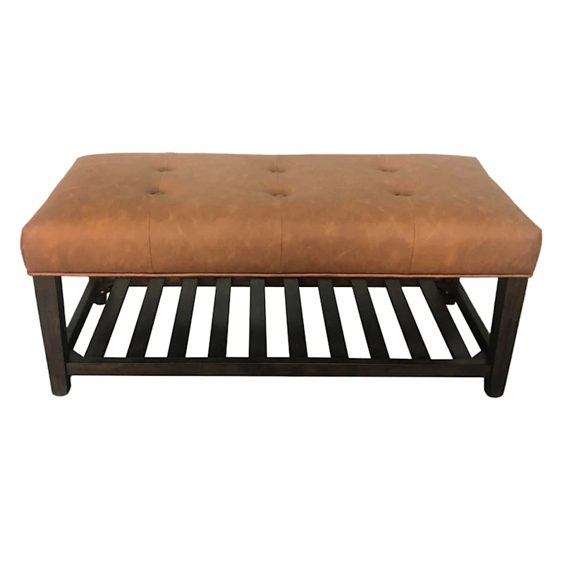 Honeybloom Collins Leather Bench, Brown 2 Honeybloom Collins Leather Bench, Brown - Image 2