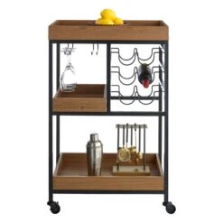 Honeybloom Jessie Wood Tray Top Bar Cart -Furniture Store honeybloom jessie wood tray top bar cart 2