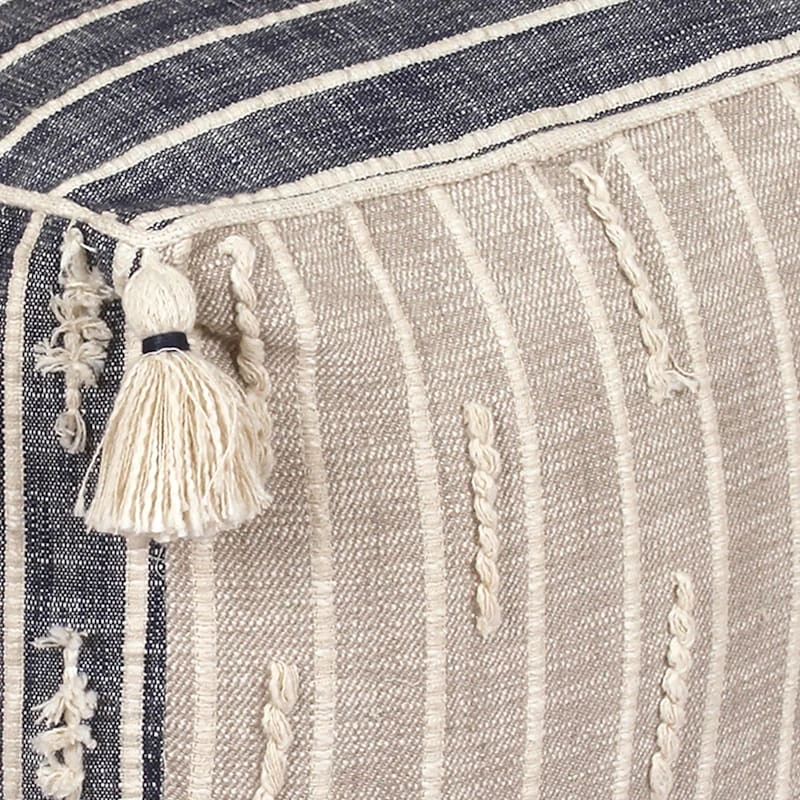 Honeybloom Nora Blue Woven Embroidered Pouf, 18" 2 Honeybloom Nora Blue Woven Embroidered Pouf, 18" - Image 2