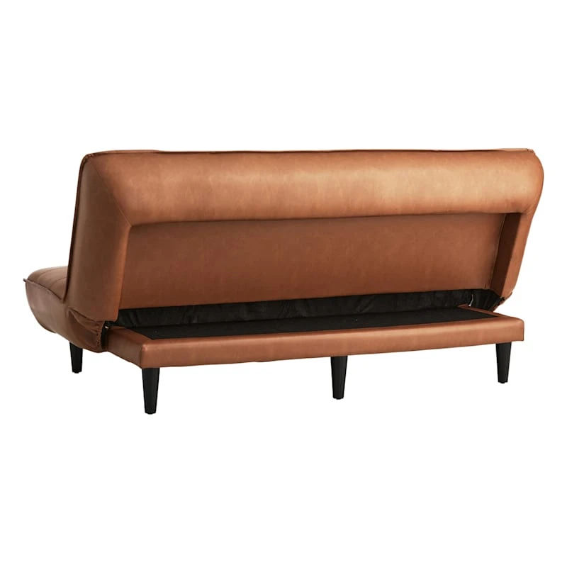 Honeybloom Wyatt Push Back Sofa, Cognac Faux Leather 2 Honeybloom Wyatt Push Back Sofa, Cognac Faux Leather - Image 2