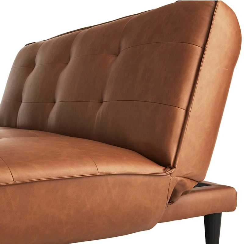 Honeybloom Wyatt Push Back Sofa, Cognac Faux Leather 4 Honeybloom Wyatt Push Back Sofa, Cognac Faux Leather - Image 4