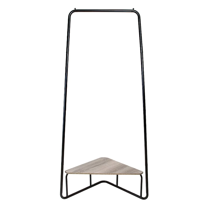 Jami Corner Black Garment Rack With Brown Shelf 1 Jami Corner Black Garment Rack With Brown Shelf