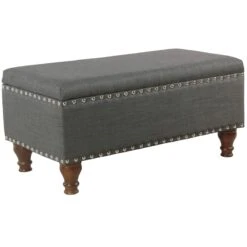 Jasmine Charcoal Grey Upholstered Storage Bench With Nail Heads