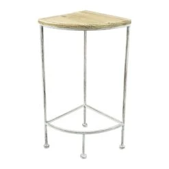 Metal Corner Plant Stand With Wood Top Grey, Small