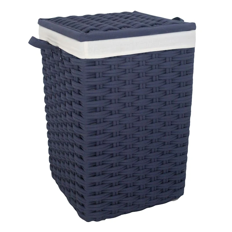 Navy Blue Square Laundry Floor Standing Hamper With Ivory Liner, Extra Large 1 Navy Blue Square Laundry Floor Standing Hamper With Ivory Liner, Extra Large
