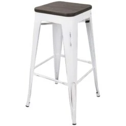 Oregon Vintage White Industrial Backless Barstool, 30" -Furniture Store oregon vintage white industrial backless barstool 30 2