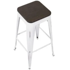 Oregon Vintage White Industrial Backless Barstool, 30" -Furniture Store oregon vintage white industrial backless barstool 30 5