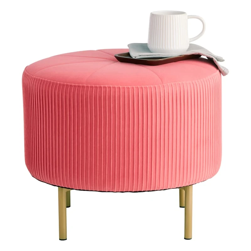 Piper Ottoman Bright, Pink Velvet 2 Piper Ottoman Bright, Pink Velvet - Image 2