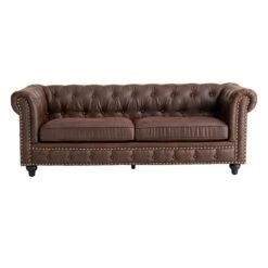 Providence Chesterfield Brown Faux Leather Tufted Sofa, 79" -Furniture Store providence chesterfield brown faux leather tufted sofa 79 2