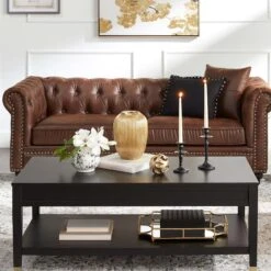 Providence Chesterfield Brown Faux Leather Tufted Sofa, 79" -Furniture Store providence chesterfield brown faux leather tufted sofa 79 5