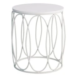 Providence Glam Oval White Drum Table, Small