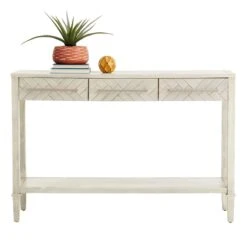 Providence Kate 3-Drawer Parquet Wood Console Table, 48" -Furniture Store providence kate 3 drawer parquet wood console table 48 2