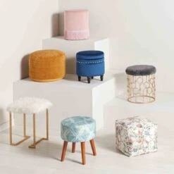 Ridgecrest Mustard Plush Pouf, 20" -Furniture Store ridgecrest mustard plush pouf 20 2