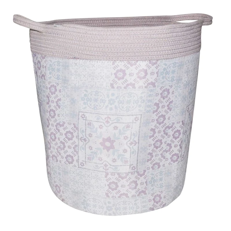 Round Fabric & Cotton Rope Basket, Large 1 Round Fabric & Cotton Rope Basket, Large