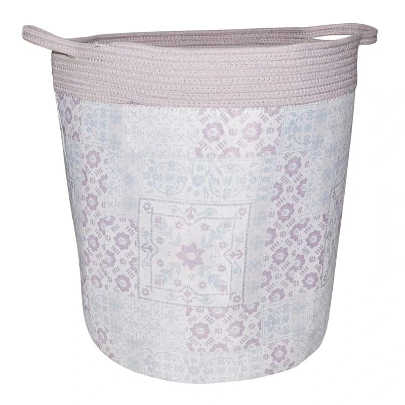 Round Fabric & Cotton Rope Basket, X-Large 1 Round Fabric & Cotton Rope Basket, X-Large