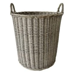 Round Grey Willow Laundry Hamper, Large