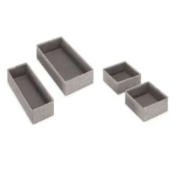 Set Of 4 Fabric Drawer Organizers, Black Herringbone